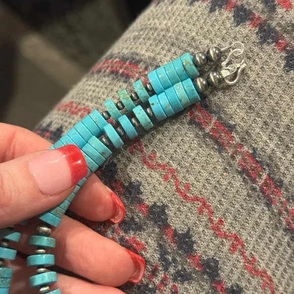 Native American Sterling Silver Navajo Pearl 8mm Turquoise HEISHI Necklace 19” - Picture 9 of 9